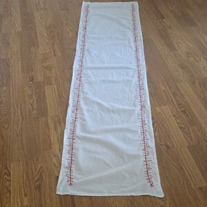 Garnet Hill White Linen-Cotton Table Runner with Red and Green Embroidery